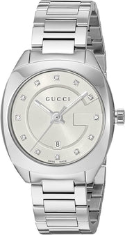  Shop Authentic Gucci G Frame Quartz Diamonds Silver Dial Silver Steel Strap Watch For Women - YA142504 - Luxxuri