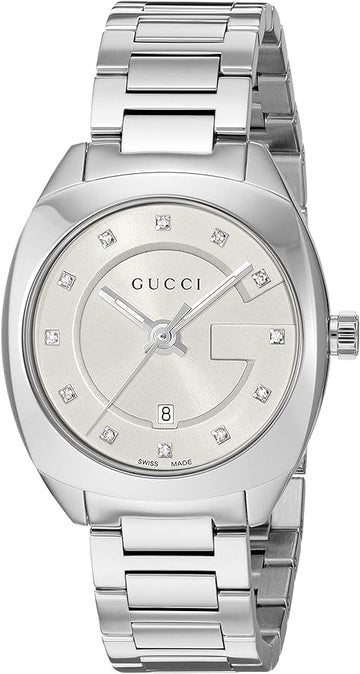  Shop Authentic Gucci G Frame Quartz Diamonds Silver Dial Silver Steel Strap Watch For Women - YA142504 - Luxxuri