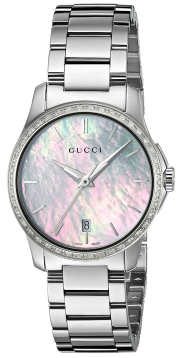  Shop Authentic Gucci G Timeless Mother of Pearl Dial Silver Steel Strap Watch For Women - YA126543 - Luxxuri