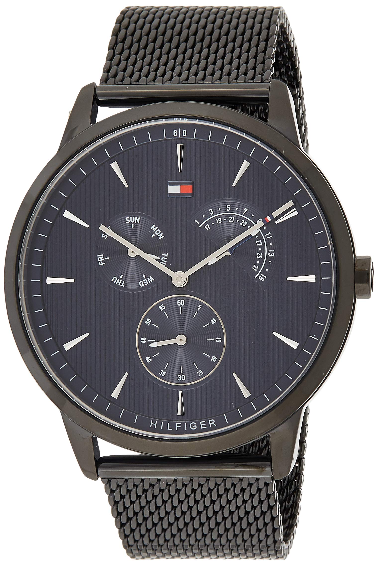  Shop Authentic Tommy Hilfiger Brad Quartz Blue Dial Black Mesh Bracelet Watch For Men - 1710392 - Luxxuri