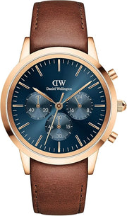  Shop Authentic Daniel Wellington Iconic Chronograph Blue Dial Brown Leather Strap Watch For Men - DW00100639 - Luxxuri