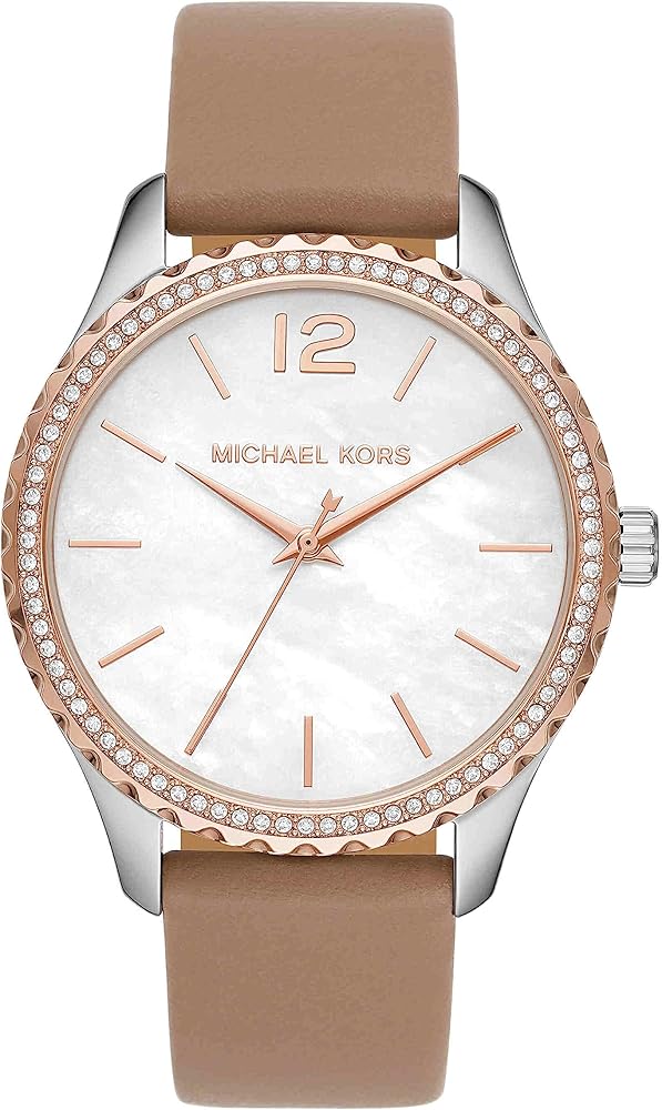  Shop Authentic Michael Kors Layton Mother of Pearl White Dial Brown Leather Strap Watch For Women - MK2910 - Luxxuri