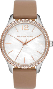  Shop Authentic Michael Kors Layton Mother of Pearl White Dial Brown Leather Strap Watch For Women - MK2910 - Luxxuri