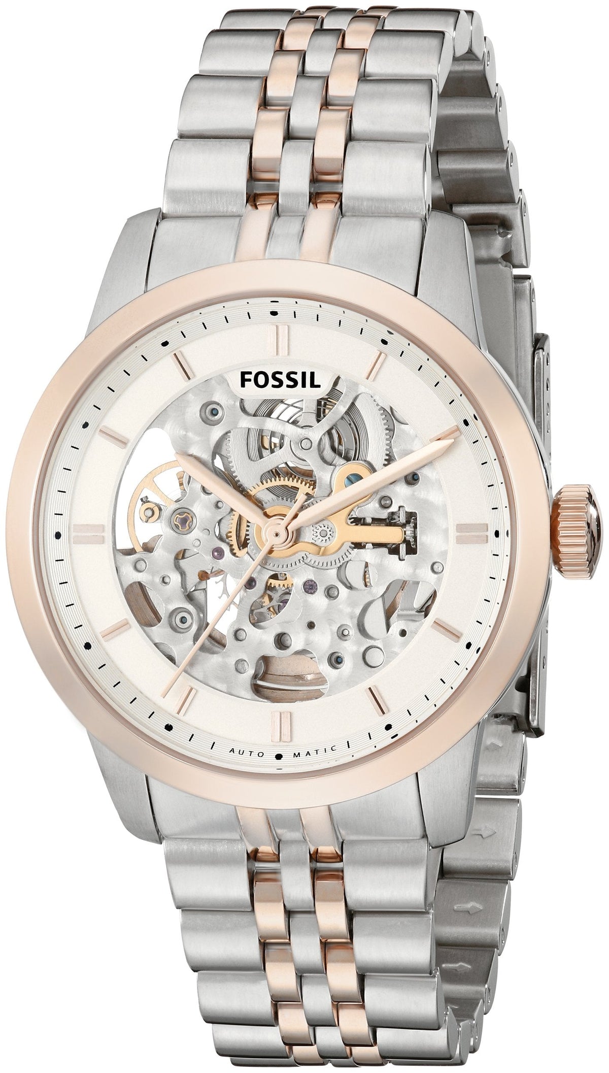  Shop Authentic Fossil Townsman Automatic Skeleton White Dial Two Tone Steel Strap Watch for Men - ME3075 - Luxxuri