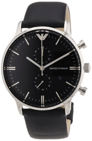  Shop Authentic Emporio Armani Gianni Chronograph Black Dial Black Leather Strap Watch For Men - AR0397 - Luxxuri