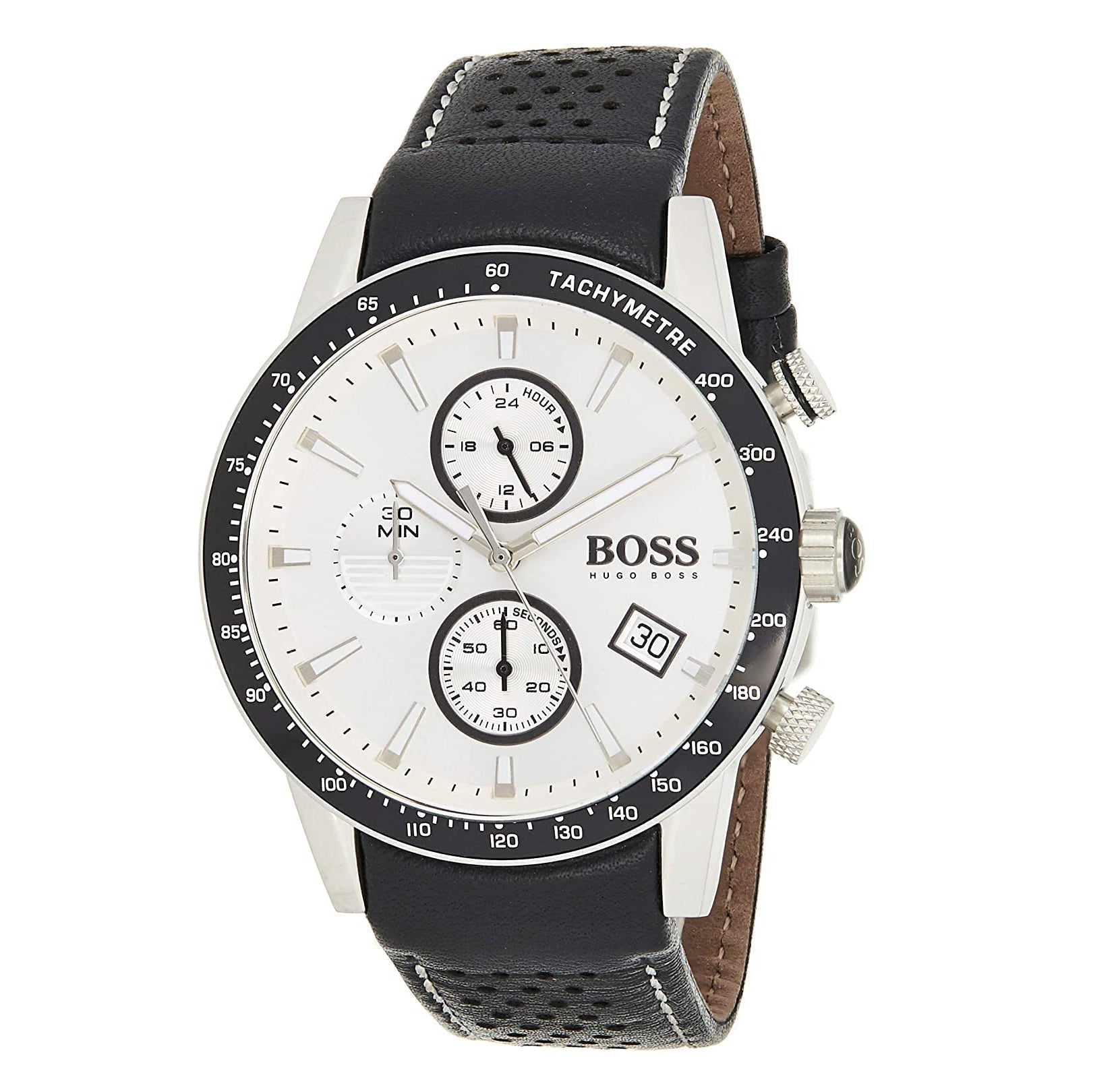  Shop Authentic Hugo Boss Rafale Chronograh Quartz White Dial Black Leather Strap Watch For Men - HB1513403 - Luxxuri