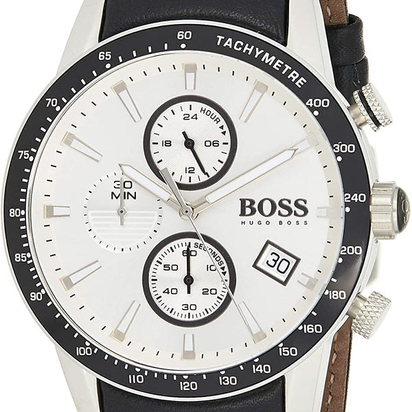  Shop Authentic Hugo Boss Rafale Chronograph Quartz Silver Dial Black Leather Strap Watch For Men - 1513403 - Luxxuri