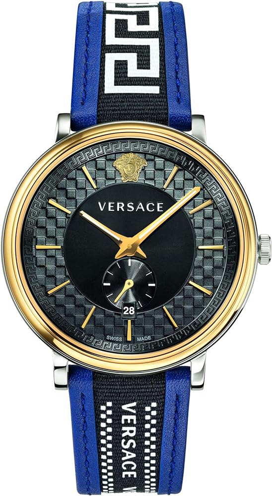  Shop Authentic Versace  V-Circle Black Dial Blue Leather Strap Watch for Men - VEBQ01419 - Luxxuri