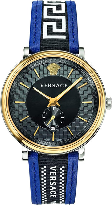  Shop Authentic Versace  V-Circle Black Dial Blue Leather Strap Watch for Men - VEBQ01419 - Luxxuri