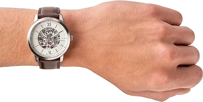  Shop Authentic Fossil Neutra Automatic Skeleton White Dial Brown Leather Strap Watch for Men - ME3184 - Luxxuri