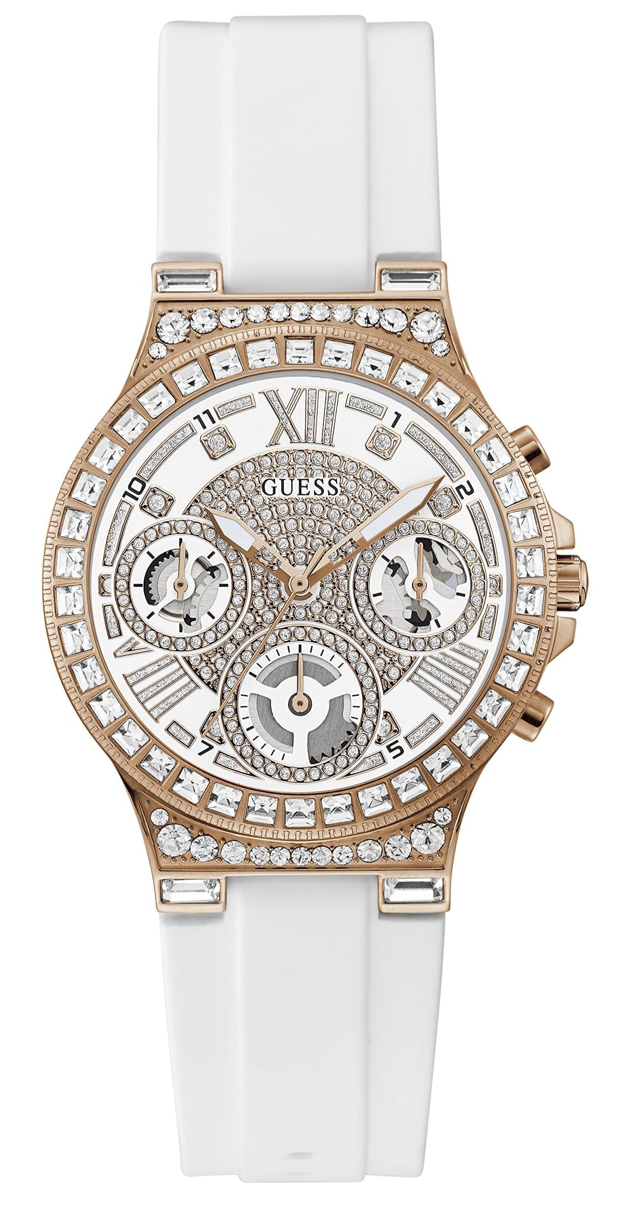  Shop Authentic Guess Moonlight Diamonds White Dial White Rubber Strap Watch for Women - GW0257L2 - Luxxuri