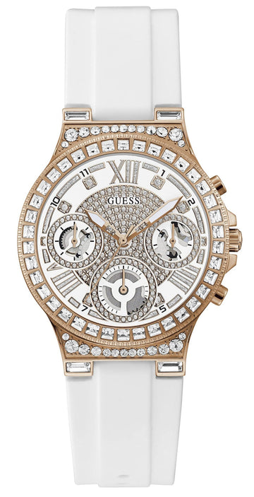  Shop Authentic Guess Moonlight Diamonds White Dial White Rubber Strap Watch for Women - GW0257L2 - Luxxuri