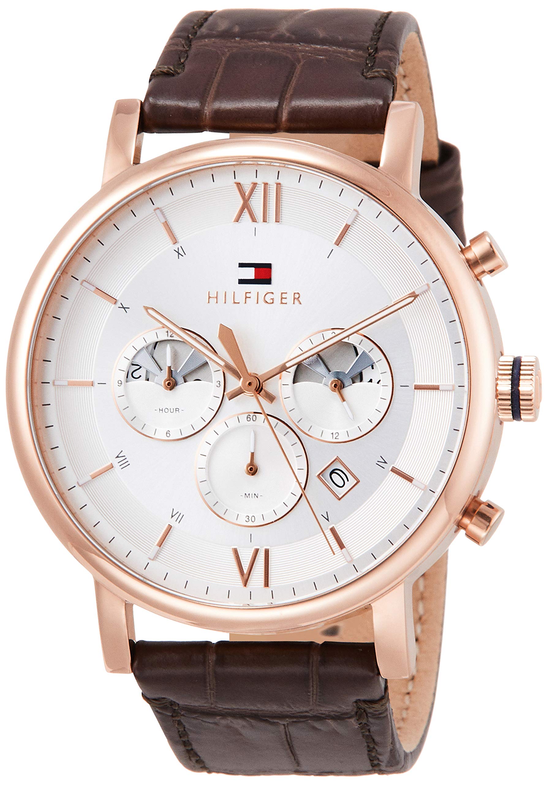  Shop Authentic Tommy Hilfiger Evan White Dial Brown Leather Strap Watch for Men - 1710394 - Luxxuri