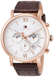  Shop Authentic Tommy Hilfiger Evan White Dial Brown Leather Strap Watch for Men - 1710394 - Luxxuri
