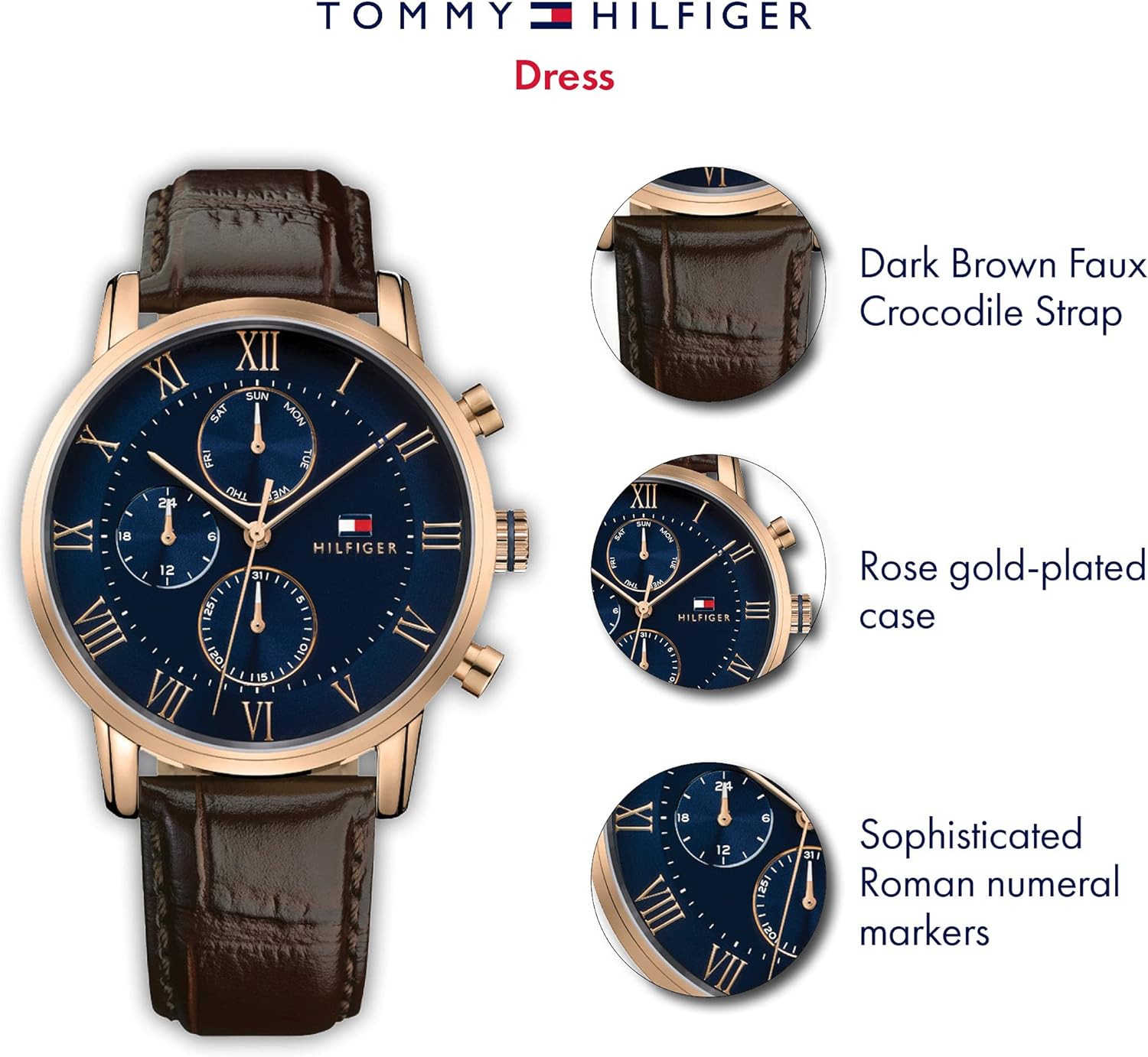  Shop Authentic Tommy Hilfiger Kane Chronograph Blue Dial Brown Leather Strap Watch for Men - 1791399 - Luxxuri