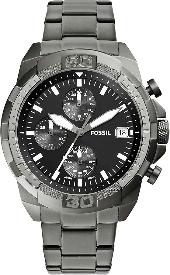  Shop Authentic Fossil Bronson Chronograph Black Dial Grey Steel Strap Watch for Men - FS5852 - Luxxuri