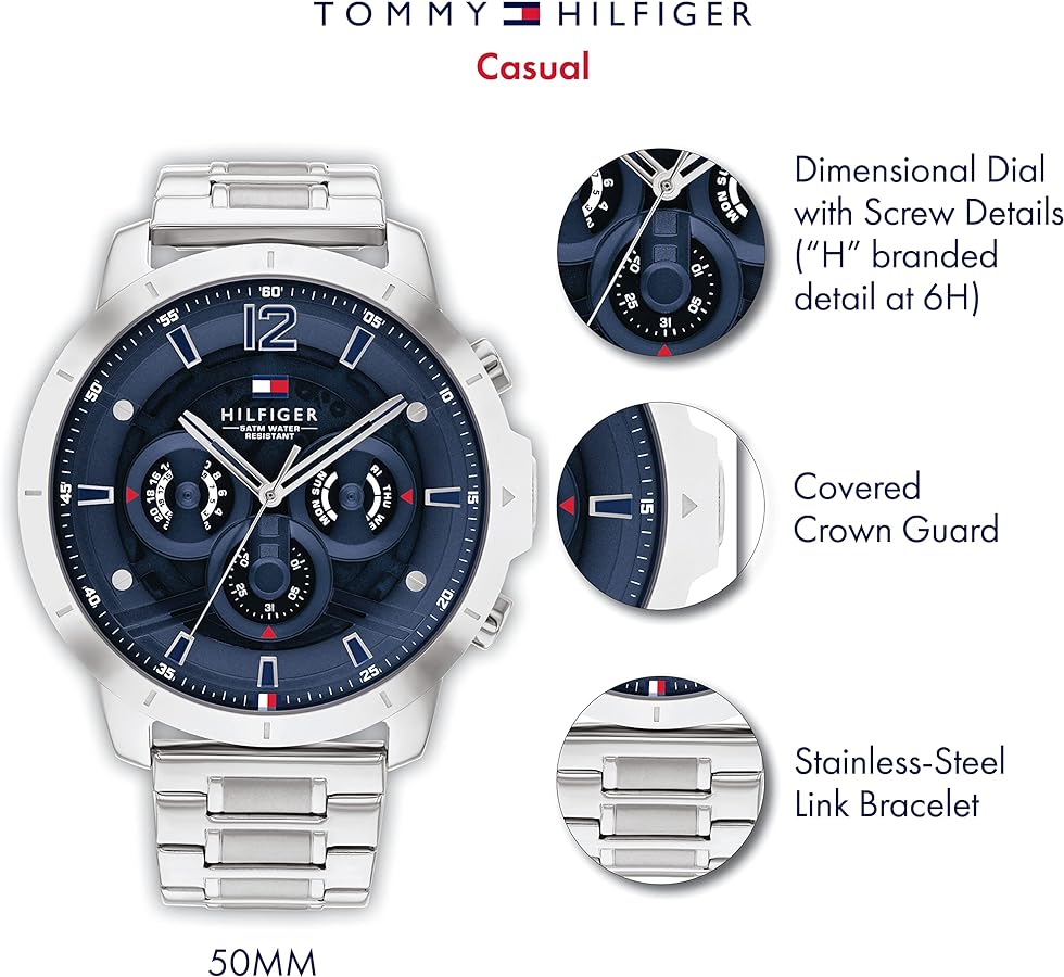  Shop Authentic Tommy Hilfiger Luca Chronograph Blue Dial Silver Steel Strap Watch For Men - 1710492 - Luxxuri