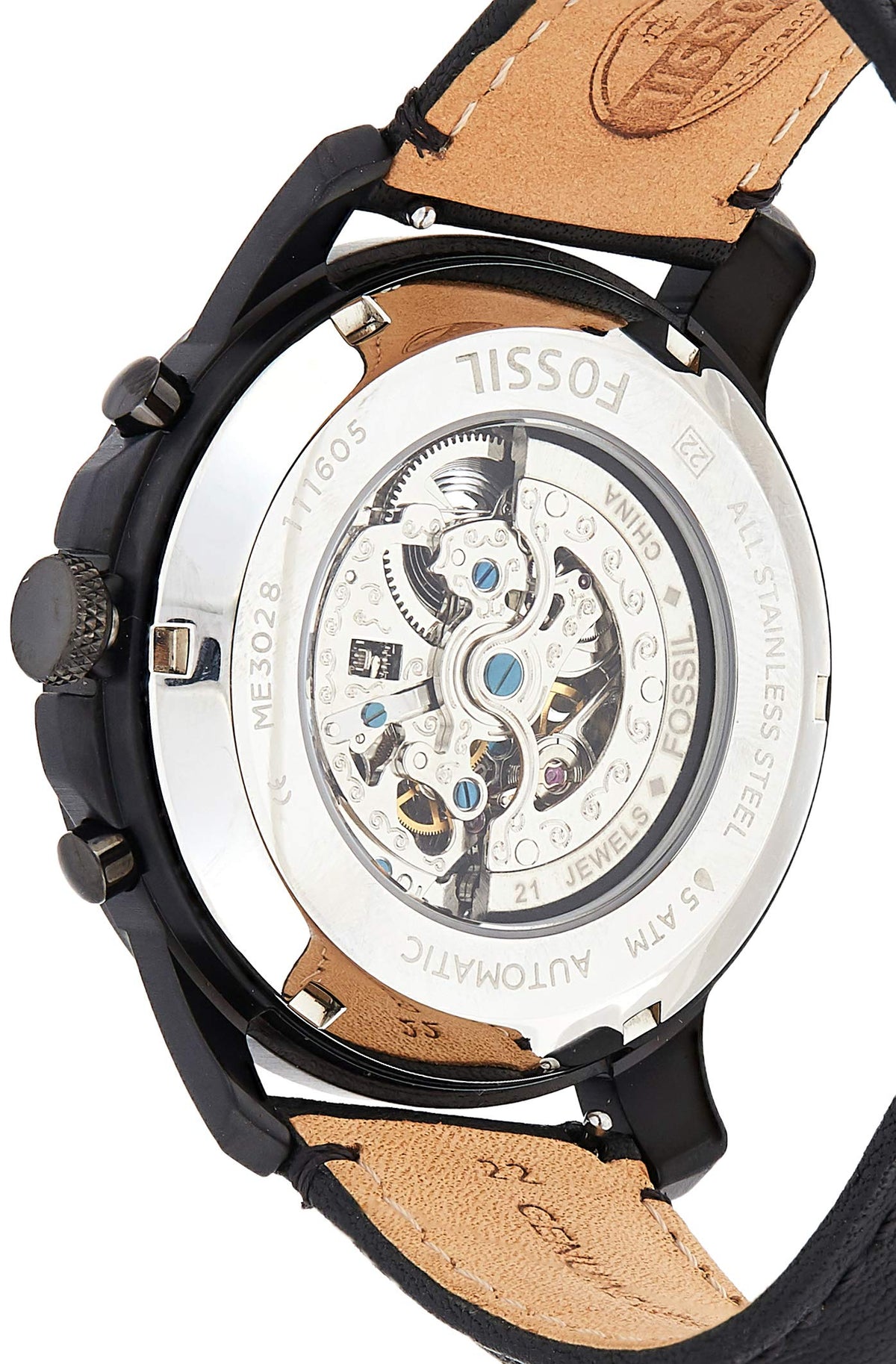  Shop Authentic Fossil Grant Automatic Black Dial Black Leather Strap Watch for Men - ME3028 - Luxxuri