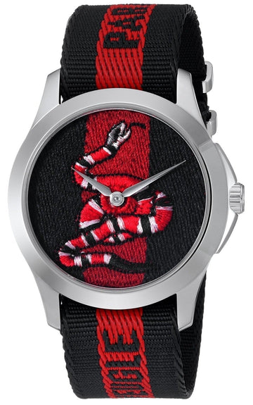  Shop Authentic Gucci Le Marche Des Merveilles Blue Red Dial Blue Red Nylon Strap Unisex Watch - YA126493 - Luxxuri