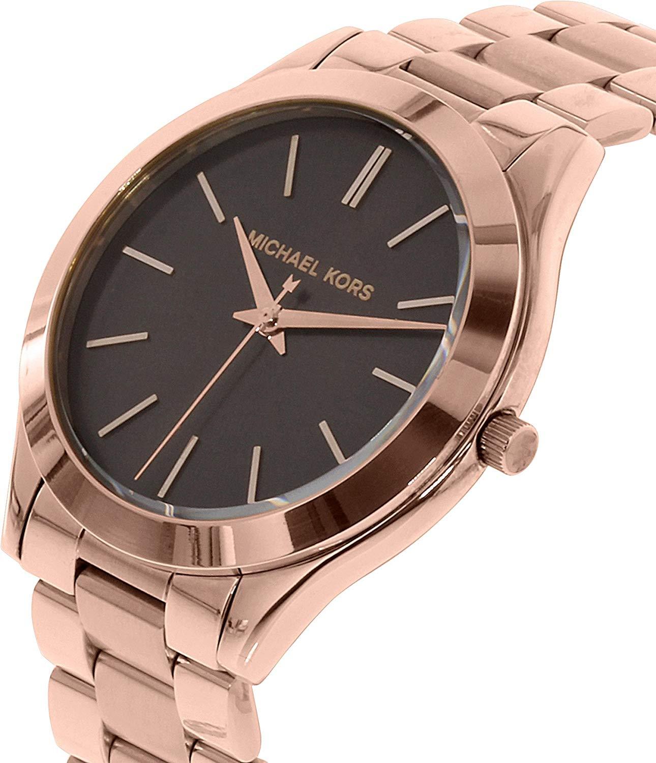  Shop Authentic Michael Kors Slim Runway Brown Dial Rose Gold Stainless Steel Strap Watch for Women - MK3181 - Luxxuri