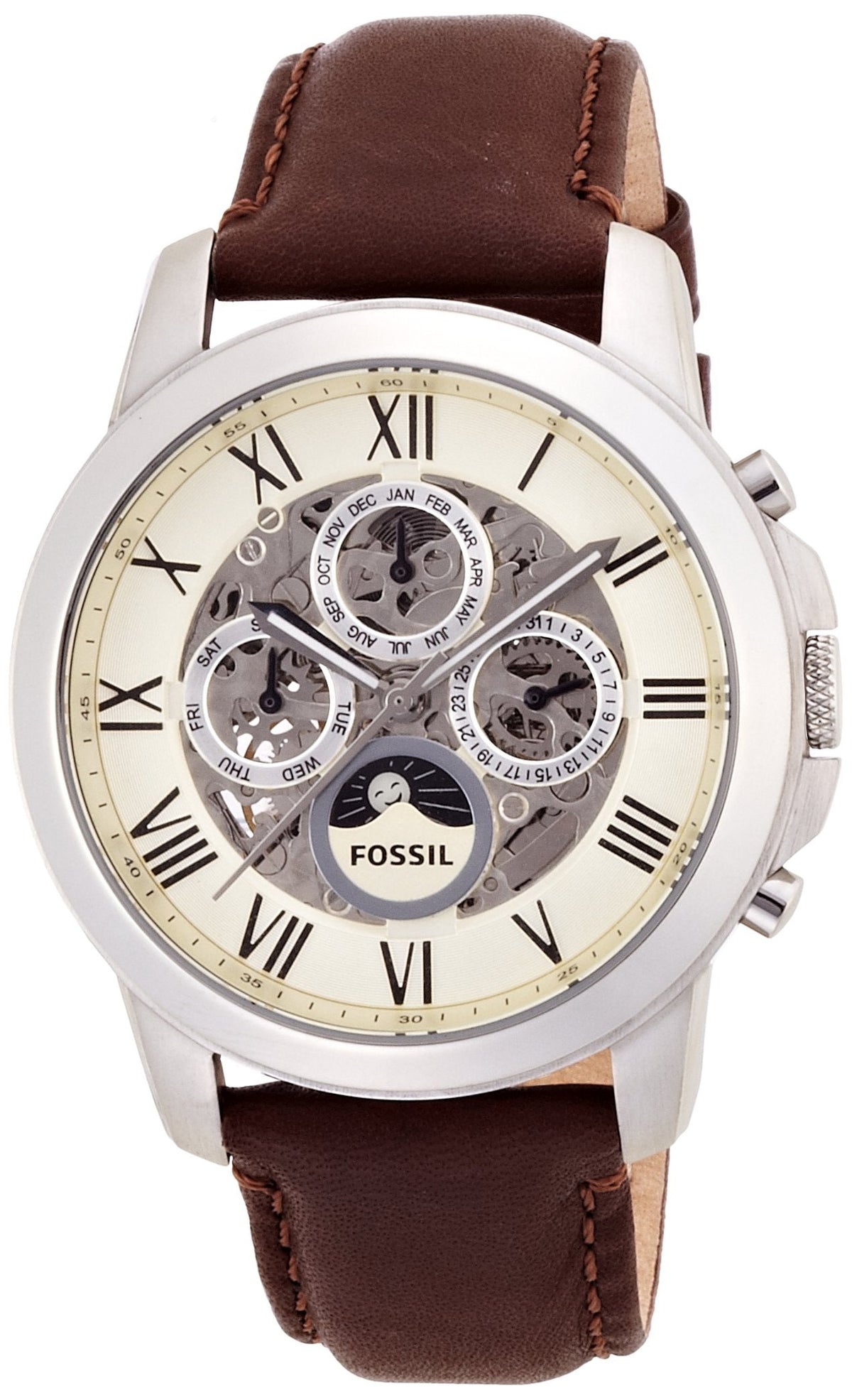  Shop Authentic Fossil Grant Automatic White Dial Brown Leather Strap Watch for Men -  ME3027 - Luxxuri