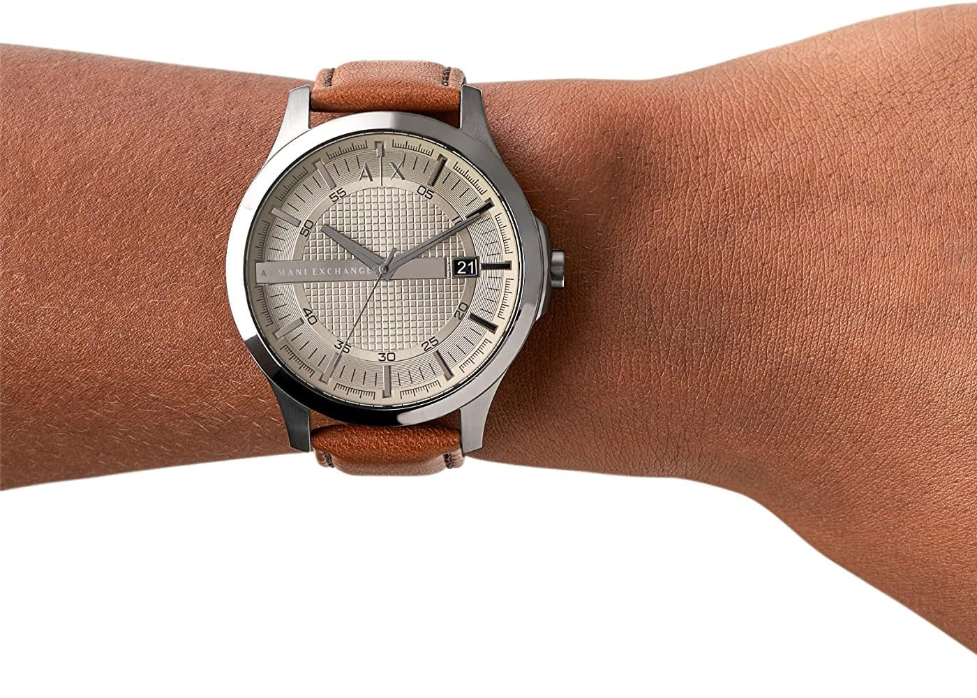 Shop Authentic Armani Exchange Hampton Chronograph Grey Dial Brown Leather Strap Watch For Men - AX2414 - Luxxuri