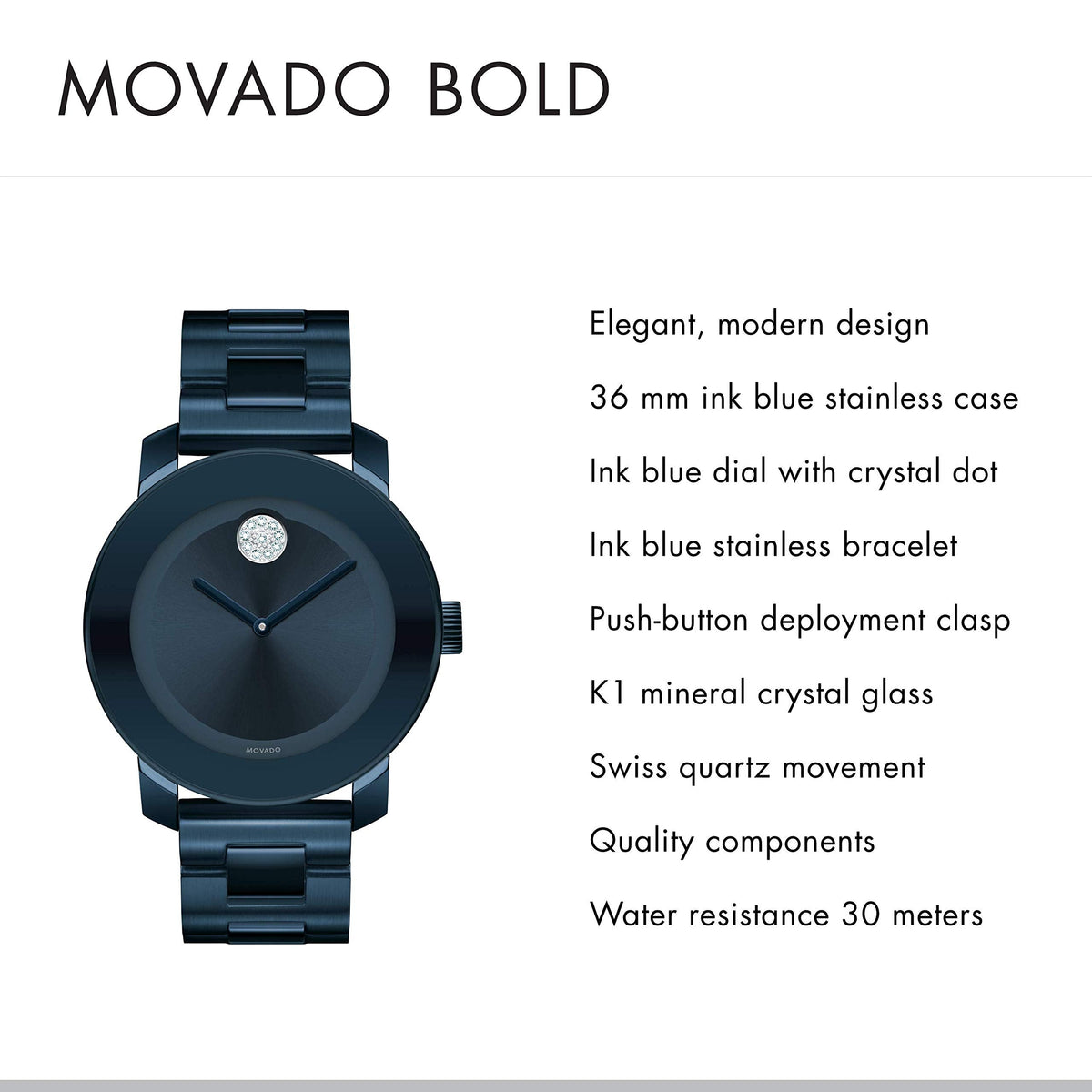  Shop Authentic Movado Bold Blue Dial Blue Steel Strap Watch For Women - 3600388 - Luxxuri