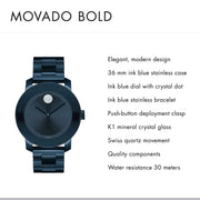  Shop Authentic Movado Bold Blue Dial Blue Steel Strap Watch For Women - 3600388 - Luxxuri