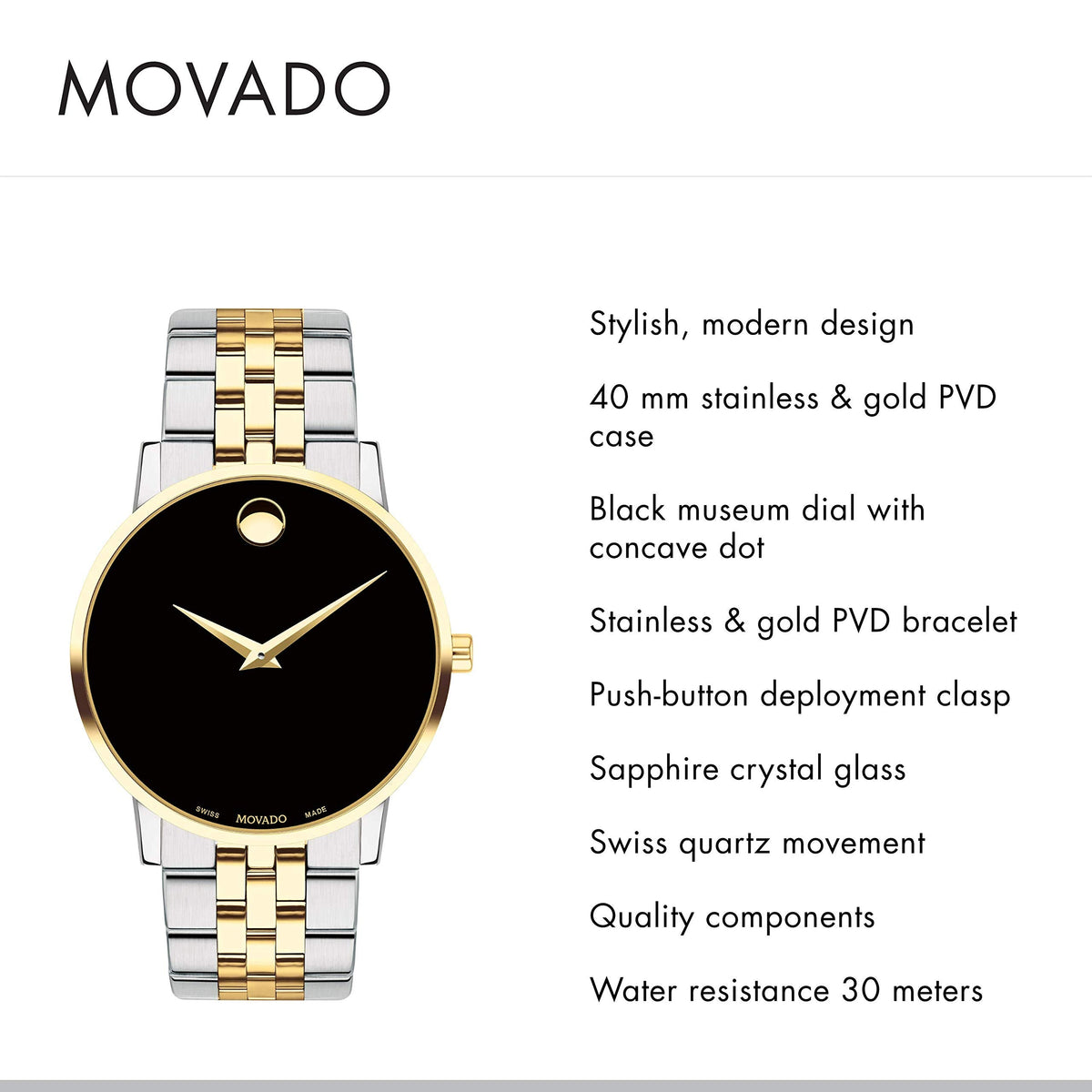  Shop Authentic Movado Museum Classic Black Dial Two Tone Steel Strap Watch for Men - 0607200 - Luxxuri