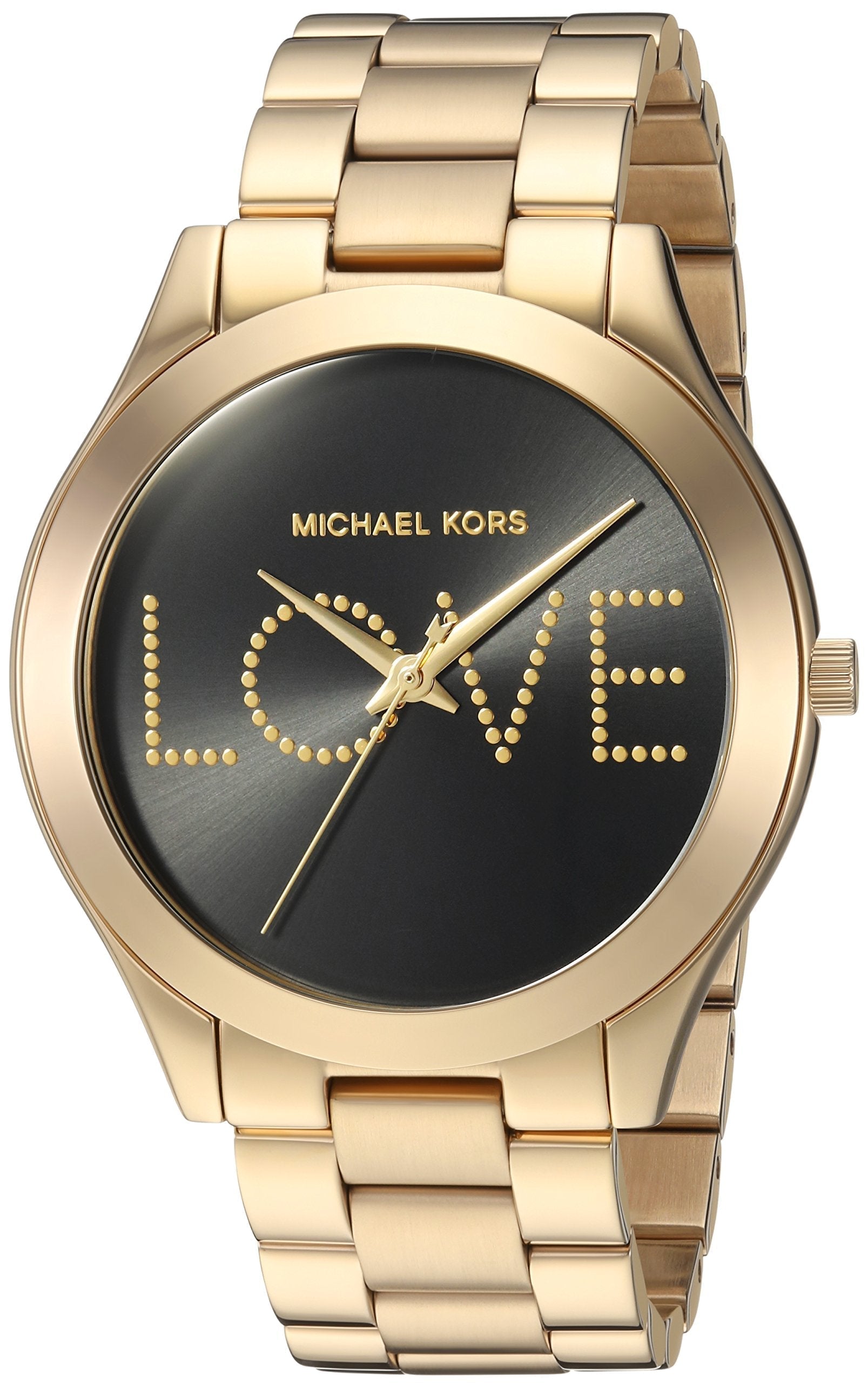  Shop Authentic Michael Kors Slim Runway Black Dial Gold Steel Strap Watch for Women - MK3803 - Luxxuri