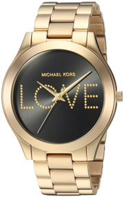  Shop Authentic Michael Kors Slim Runway Black Dial Gold Steel Strap Watch for Women - MK3803 - Luxxuri