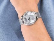  Shop Authentic Guess Tri Glitz Quartz Silver Dial Silver Mesh Bracelet Watch For Women - W1142L1 - Luxxuri