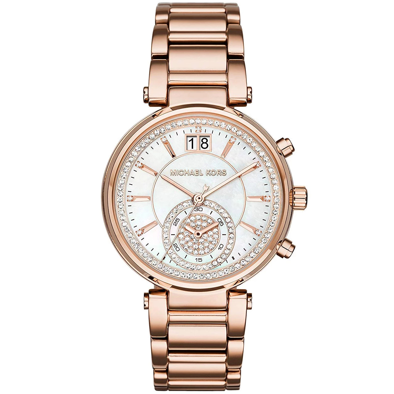  Shop Authentic Michael Kors Sawyer Mother of Pearl White Dial Rose Gold Steel Strap Watch for Women - MK6282 - Luxxuri