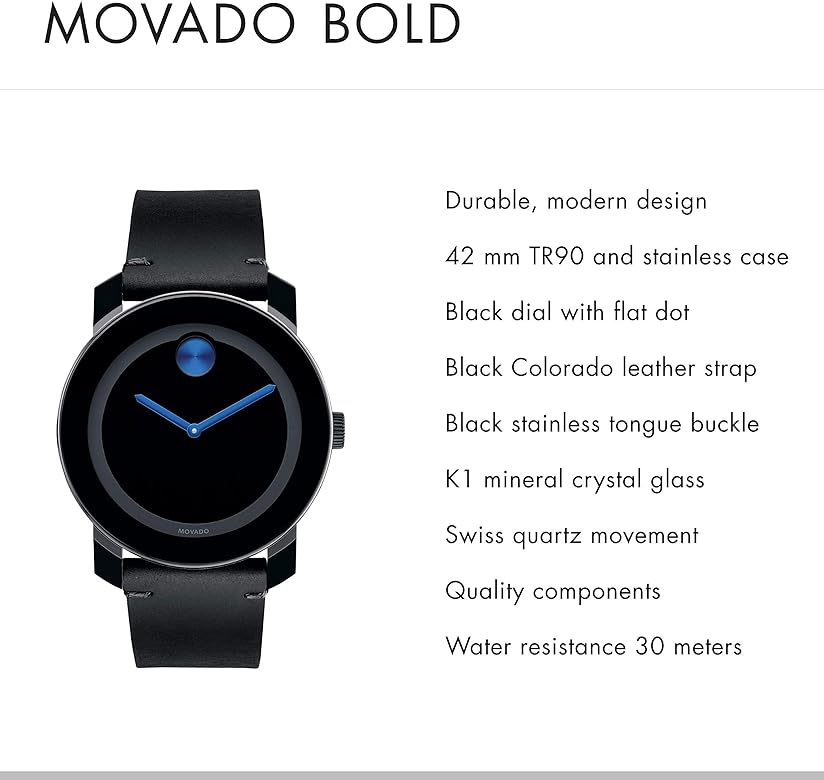  Shop Authentic Movado Bold TR90 Black Dial Black Leather Strap Watch For Men - 3600307 - Luxxuri