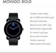  Shop Authentic Movado Bold TR90 Black Dial Black Leather Strap Watch For Men - 3600307 - Luxxuri