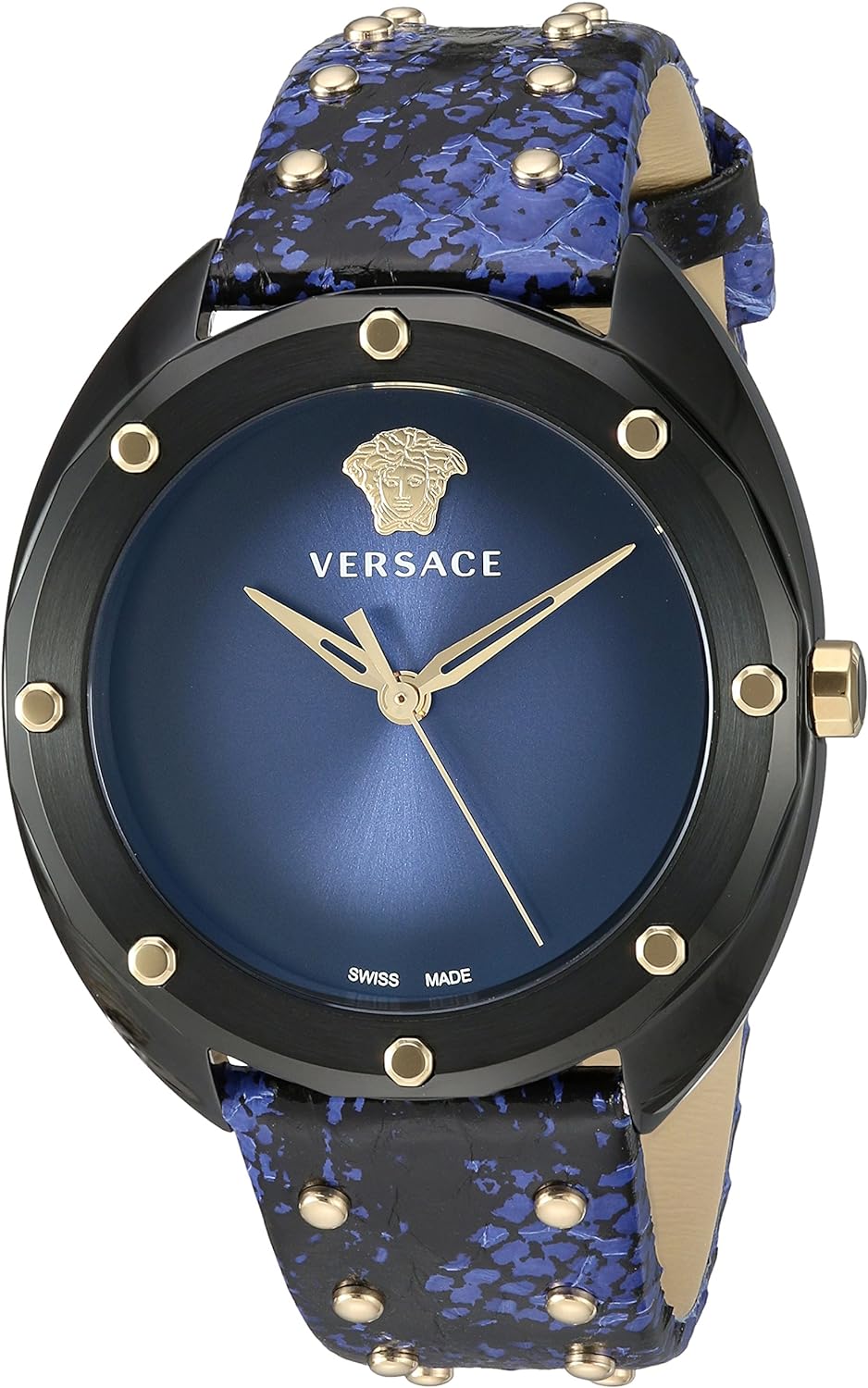  Shop Authentic Versace Shadov Quartz Black Dial Blue Leather Strap Watch for Men - VEBM00418 - Luxxuri