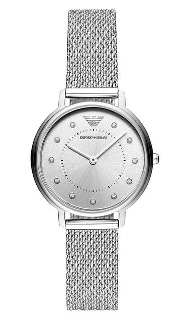  Shop Authentic Emporio Armani Kappa Silver Dial Silver Mesh Bracelet Watch For Women - AR11128 - Luxxuri