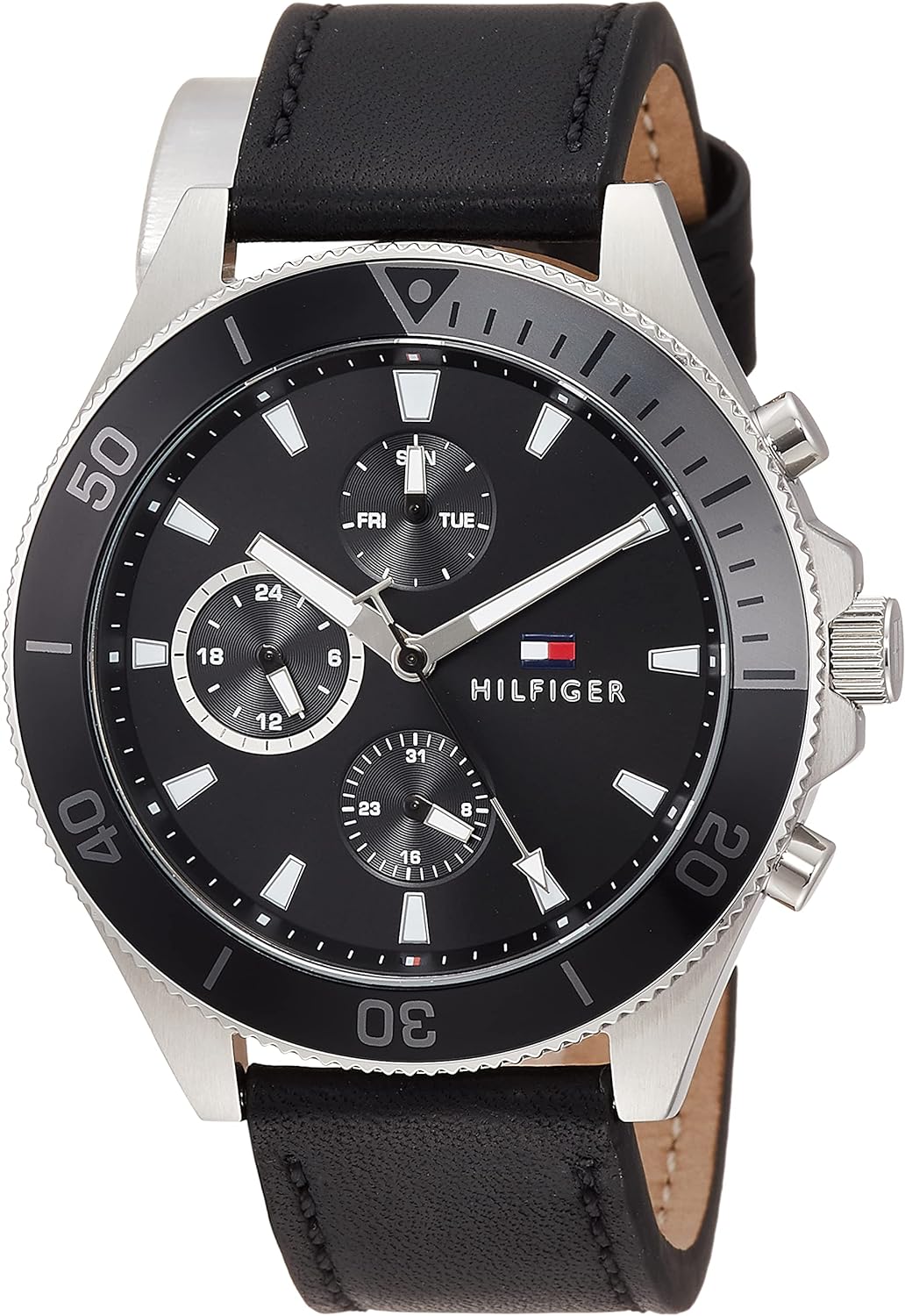  Shop Authentic Tommy Hilfiger Larson Chronograph Black Dial Black Leather Strap Watch For Men - 1791984 - Luxxuri