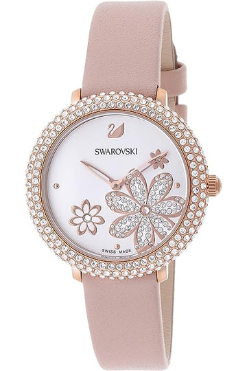  Shop Authentic Swarovski Crystal Frost White Dial Pink Leather Strap Watch for Women - 5519223 - Luxxuri