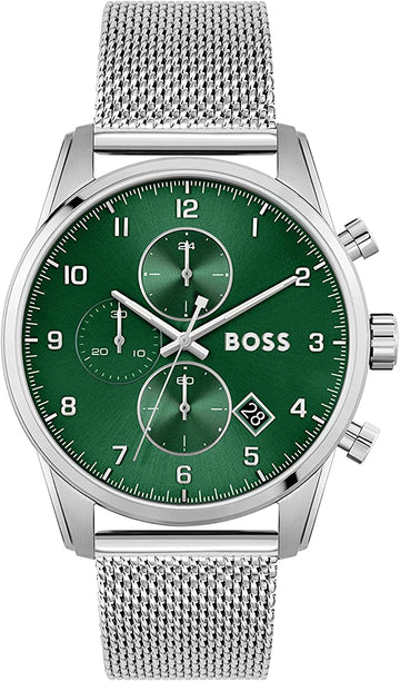  Shop Authentic Hugo Boss Skymaster Green Dial Silver Mesh Bracelet Watch for Men - 1513938 - Luxxuri