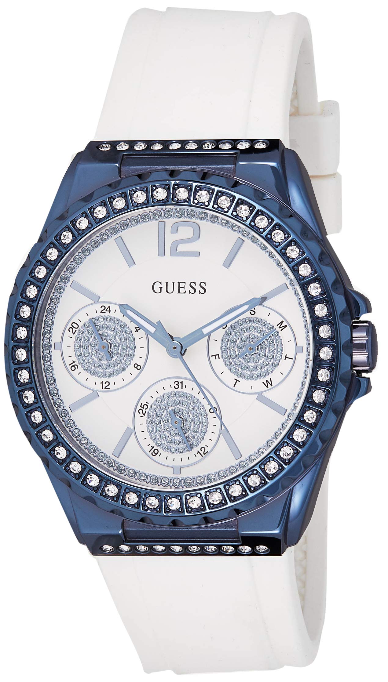  Shop Authentic Guess Starlight Diamonds Silver Dial White Rubber Strap Watch for Women - W0846L7 - Luxxuri
