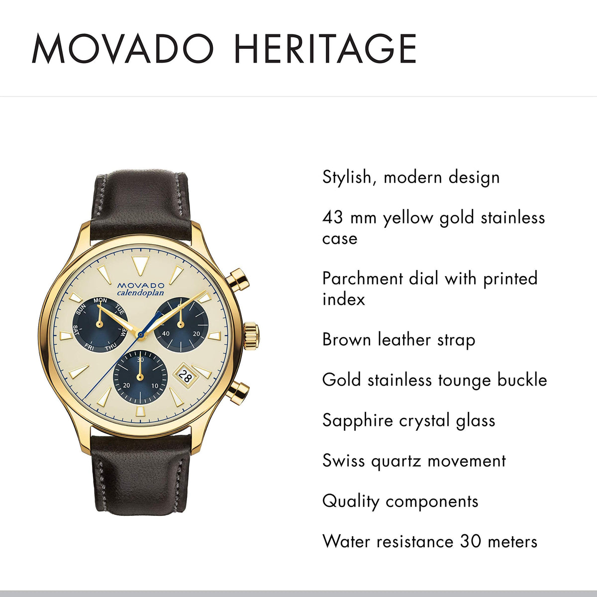  Shop Authentic Movado Heritage Chronograph White Black Leather Strap Watch for Men - 3650007 - Luxxuri