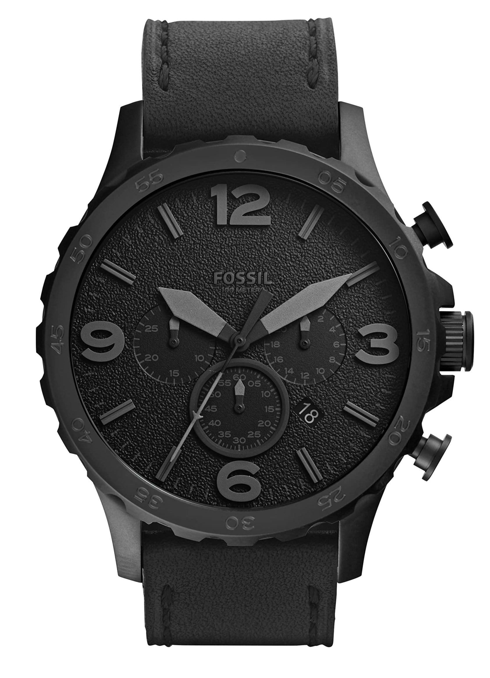  Shop Authentic Fossil Nate Chronograph Black Dial Black Leather Strap Watch for Men - JR1354 - Luxxuri
