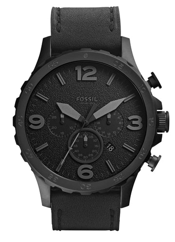  Shop Authentic Fossil Nate Chronograph Black Dial Black Leather Strap Watch for Men - JR1354 - Luxxuri