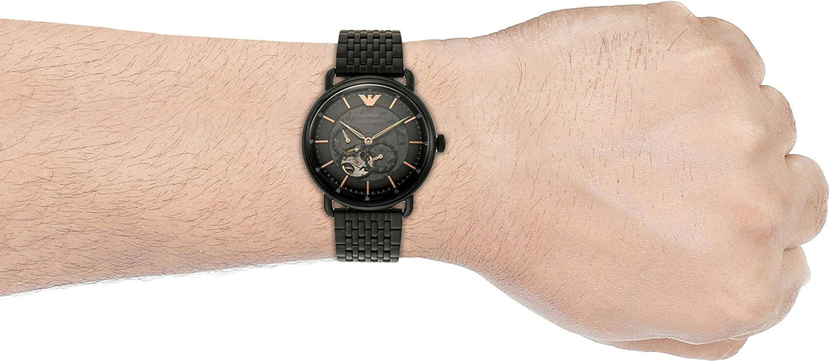  Shop Authentic Emporio Armani Automatic Multifunction Black Dial Black Mesh Bracelet Watch For Men - AR60025 - Luxxuri