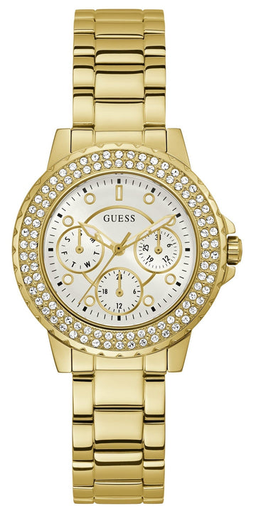  Shop Authentic Guess Crown Jewel Diamonds White Dial Gold Steel Strap Watch for Women - GW0410L2 - Luxxuri