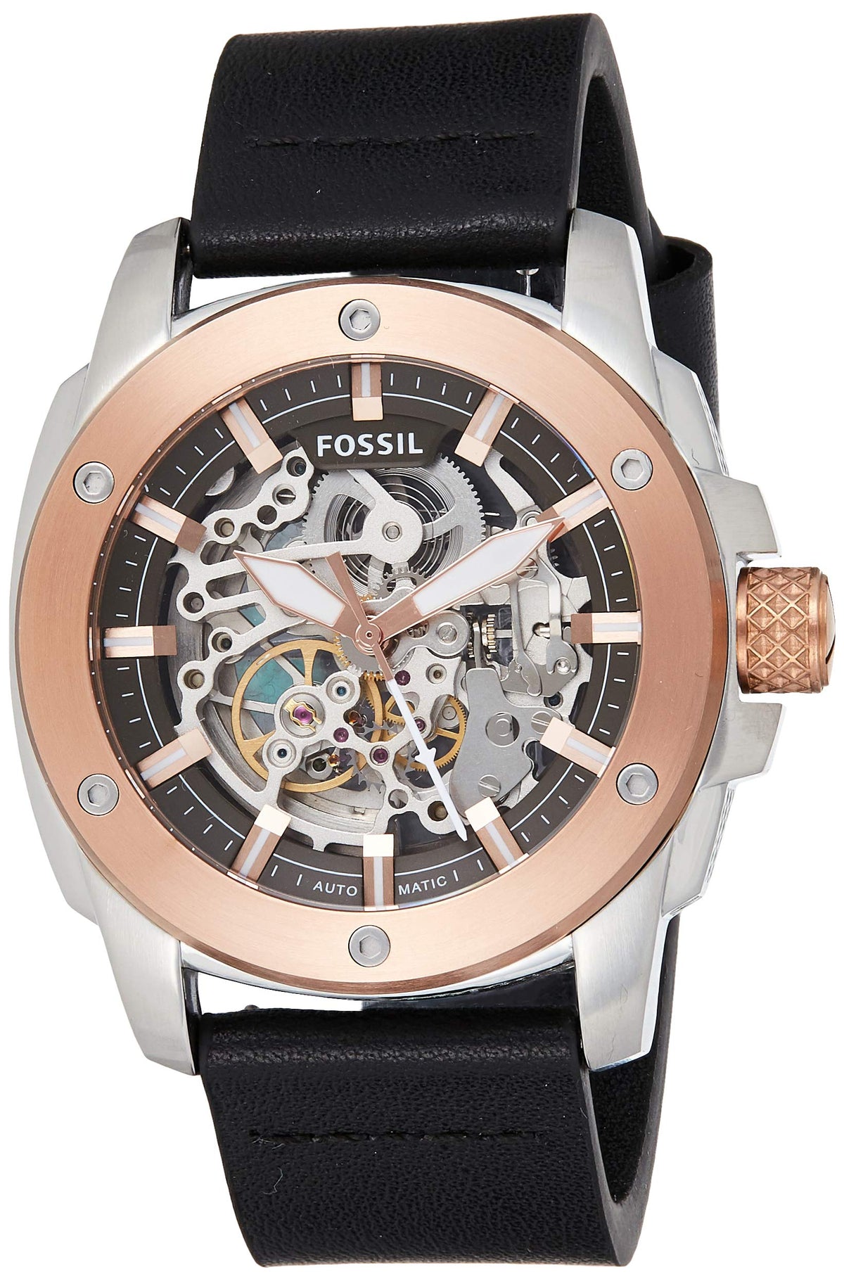  Shop Authentic Fossil Modern Machine Automatic Skeleton Dial Black Leather Strap Watch for Men - ME3082 - Luxxuri