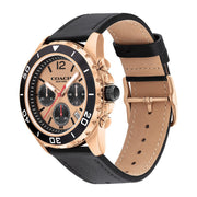 Coach Kent Chronograph Rose Gold Dial Black Leather Strap Watch for Men - 14602559