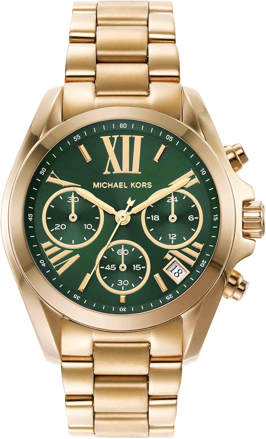  Shop Authentic Michael Kors Bradshaw Chronograph Green Dial Gold Steel Strap Watch For Women - MK7257 - Luxxuri
