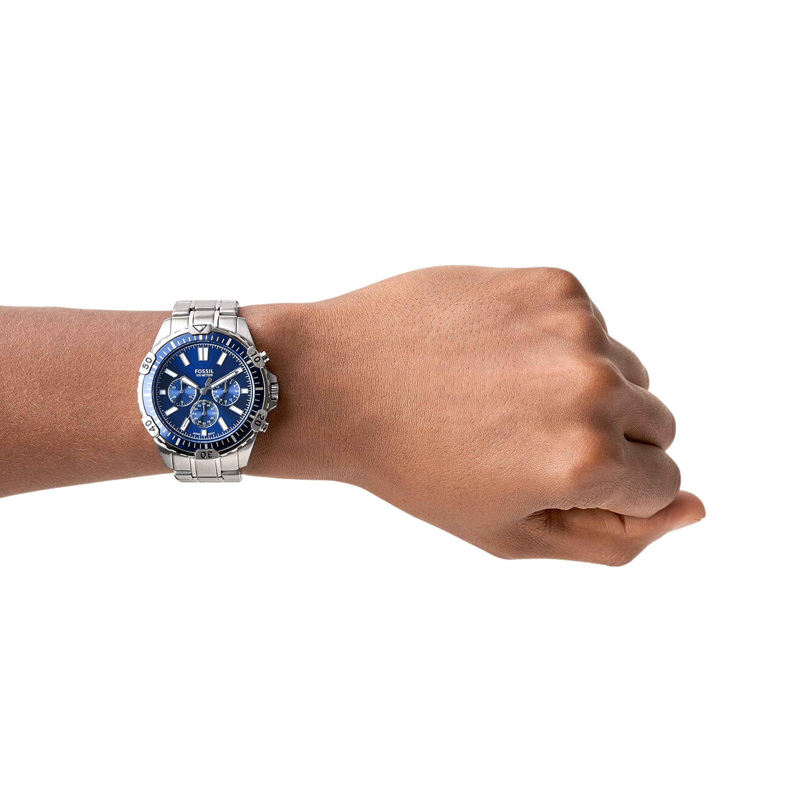  Shop Authentic Fossil Garrett Chronograph Blue Dial Silver Steel Strap Watch for Men - FS5623 - Luxxuri